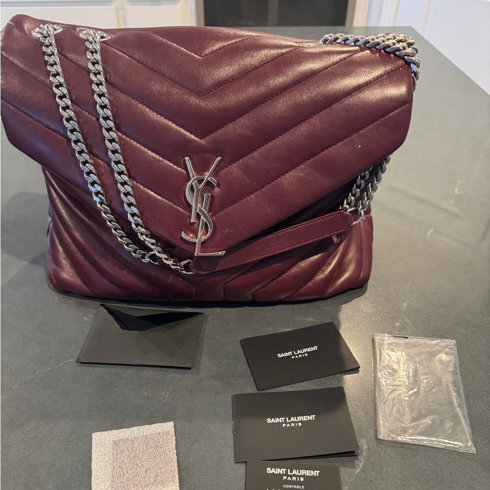 Yves Saint Laurent Burgundy Loulou Medium Quilted Leather Shoulder Bag